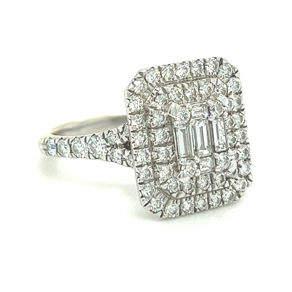Pre Owned Rectangular Diamond Cluster Ring 9ct White Gold side