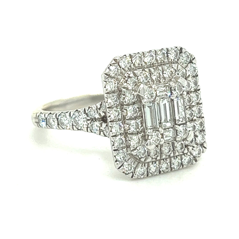Pre Owned Rectangular Diamond Cluster Ring 9ct White Gold side
