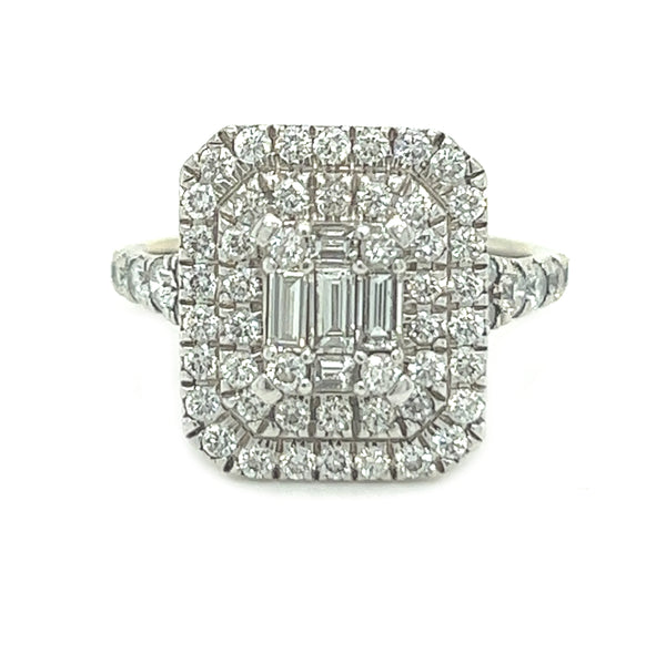 Pre Owned Rectangular Diamond Cluster Ring 9ct White Gold