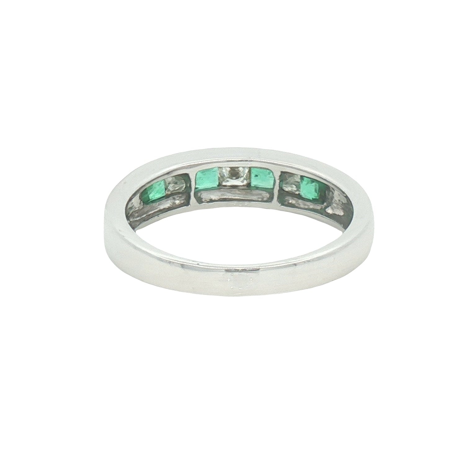 Pre Owned Emerald & Diamond 7 Stone Eternity Ring 18ct White Gold REAR