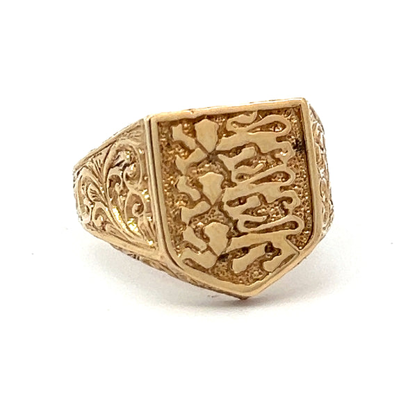 Pre Owned 3 Lions Shield Ring 9ct Gold