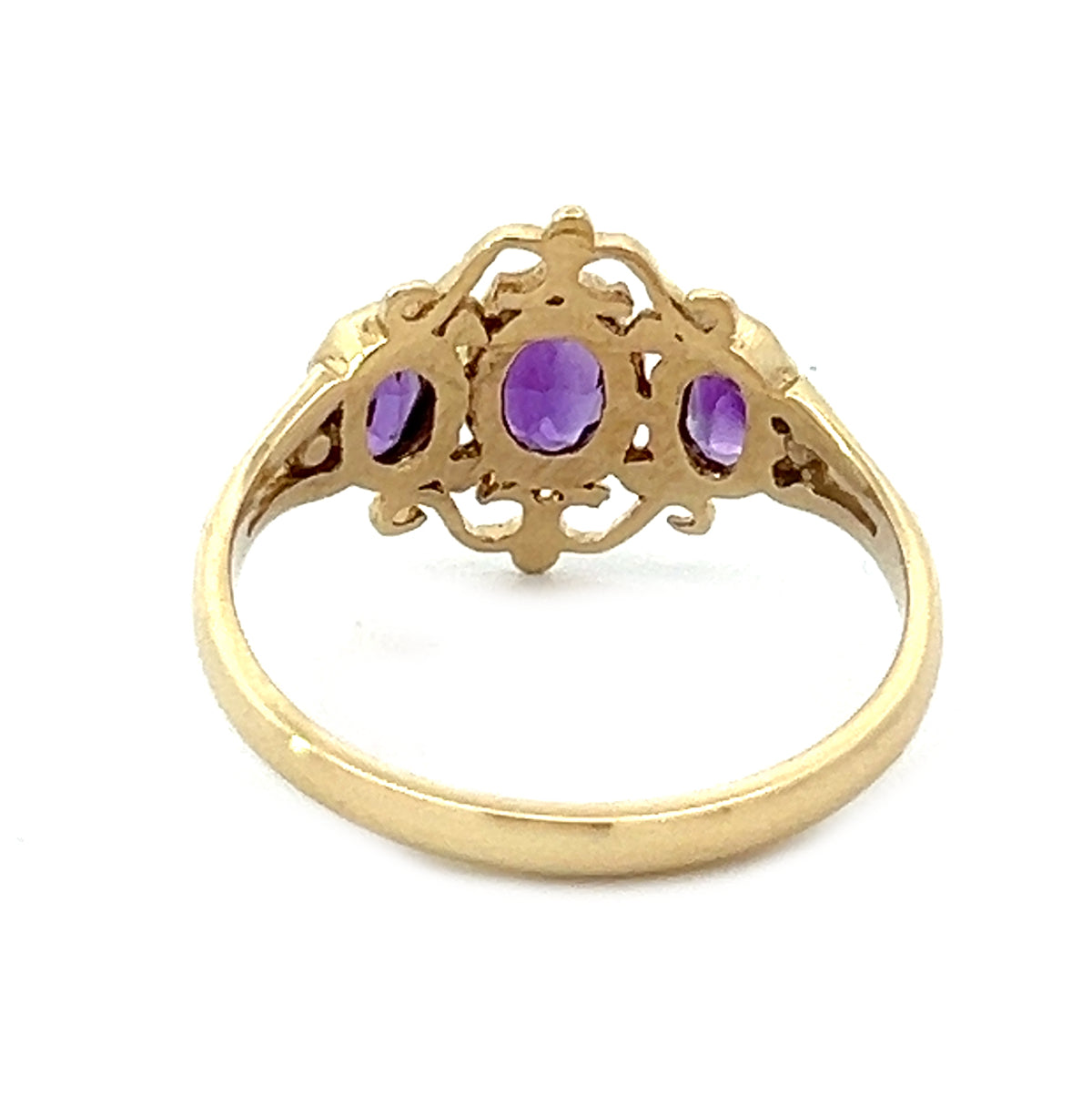 Pre Owned 3 Stone Amethyst Ring 9ct Gold
