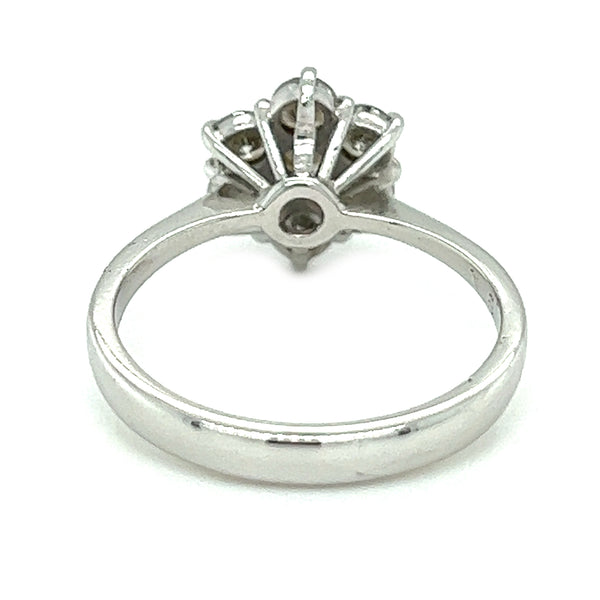 Pre Owned Rectangular Diamond Daisy Cluster Ring 18ct White Gold