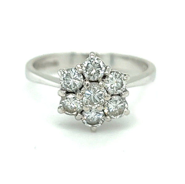 Pre Owned Rectangular Diamond Daisy Cluster Ring 18ct White Gold