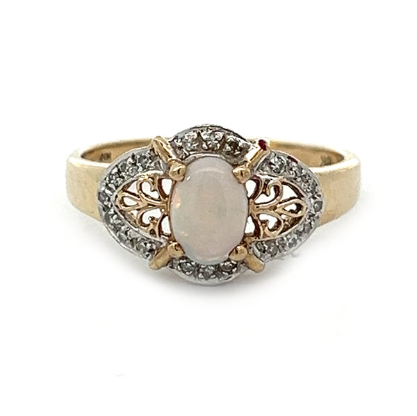 Pre Owned Opal & Diamond Ring 9ct Gold