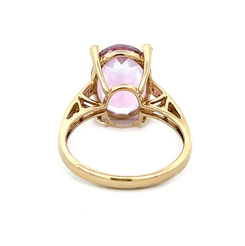 Pre Owned Pink Topaz & Diamond Ring 9ct Gold REAR