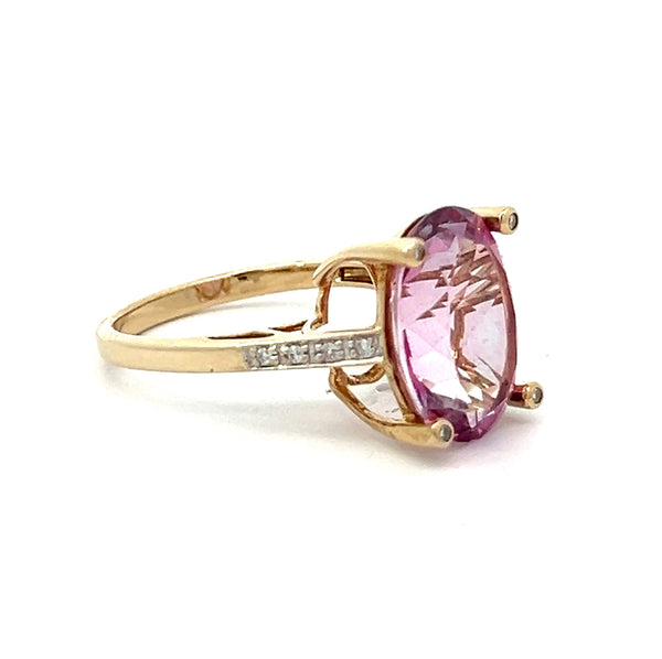 Pre Owned Pink Topaz & Diamond Ring 9ct Gold side 2