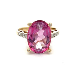 Pre Owned Pink Topaz & Diamond Ring 9ct Gold