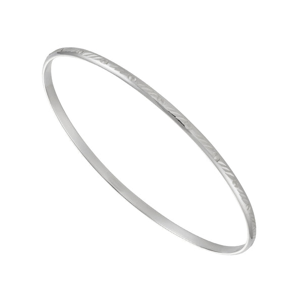 Sterling Silver 3mm D Shaped Engraved Stacker Bangle