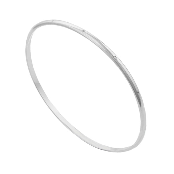 Sterling Silver 3mm D Shaped CZ Stacker Bangle