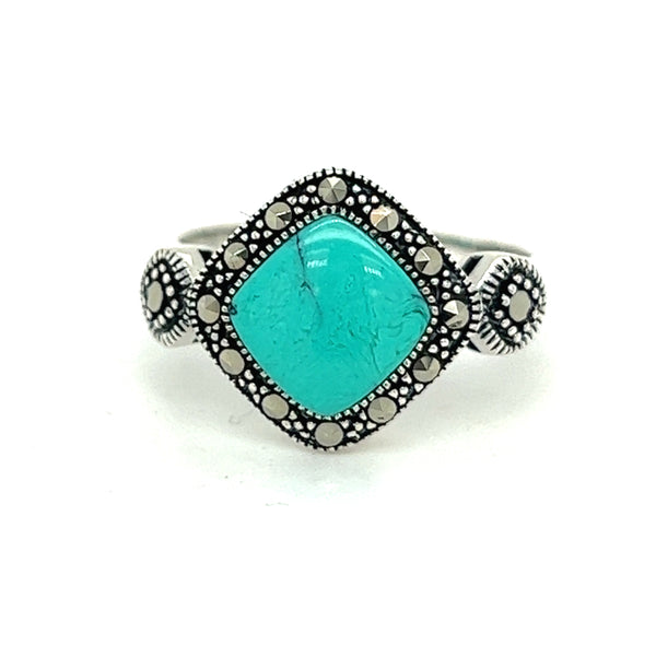 Silver Marcasite & Turquoise Deco Style Ring