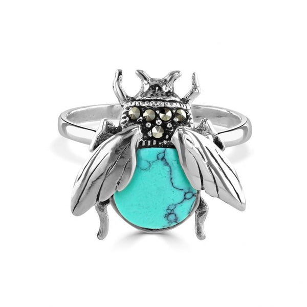Silver Marcasite & Turquoise Bee Ring
