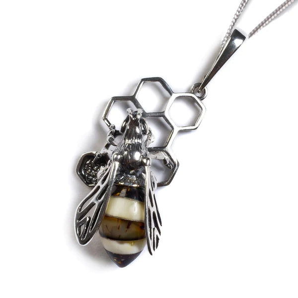 Henryka Hornet on Honeycomb Necklace in Silver & Amber