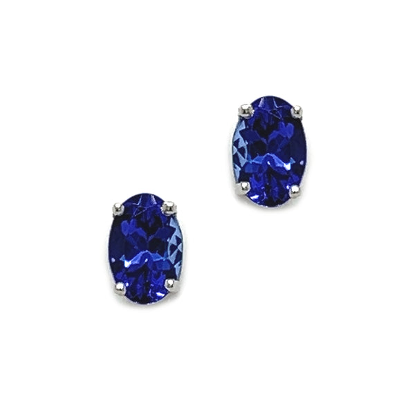 9ct White Gold Oval Tanzanite Stud Earrings