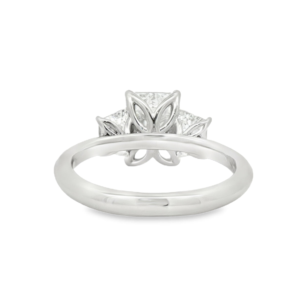 Platinum Radiant Cut Lab Grown Diamond Trilogy Engagement Ring 3.00ct REAR