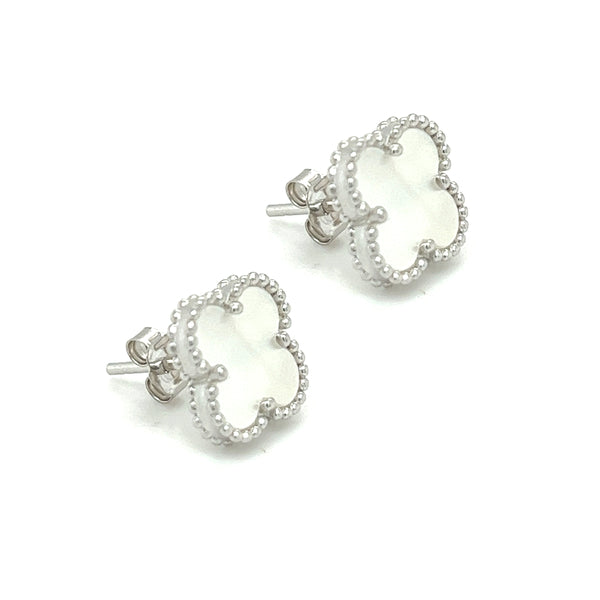Silver Mother of Pearl Clover Stud Earring side