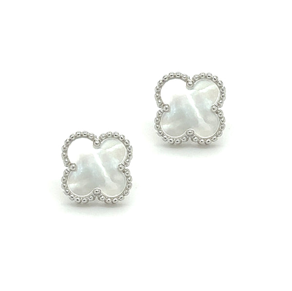 Silver Mother of Pearl Clover Stud Earring