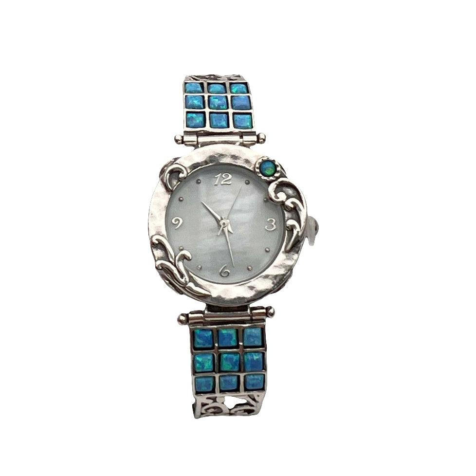 Aviv Silver Watch with Square Opal Bracelet