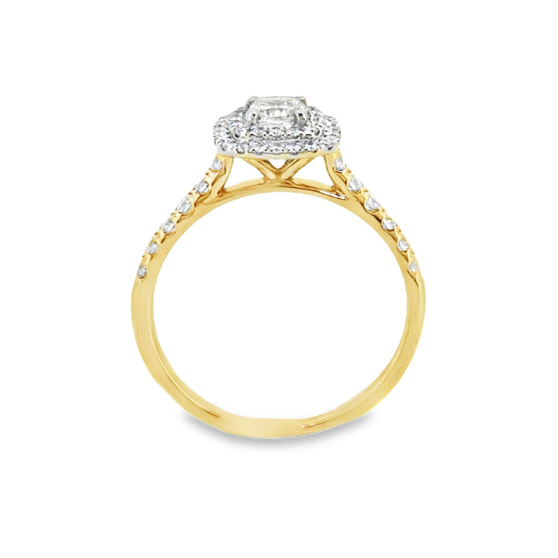 Diamond Cushion Double Halo Ring 0.66ct 18ct Gold profile