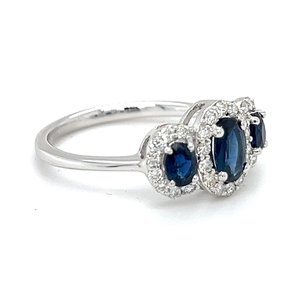 18ct White Gold Sapphire & Diamond Trilogy Cluster Ring side