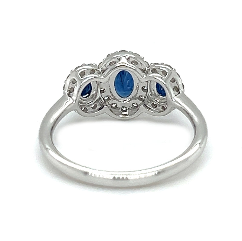 18ct White Gold Sapphire & Diamond Trilogy Cluster Ring rear