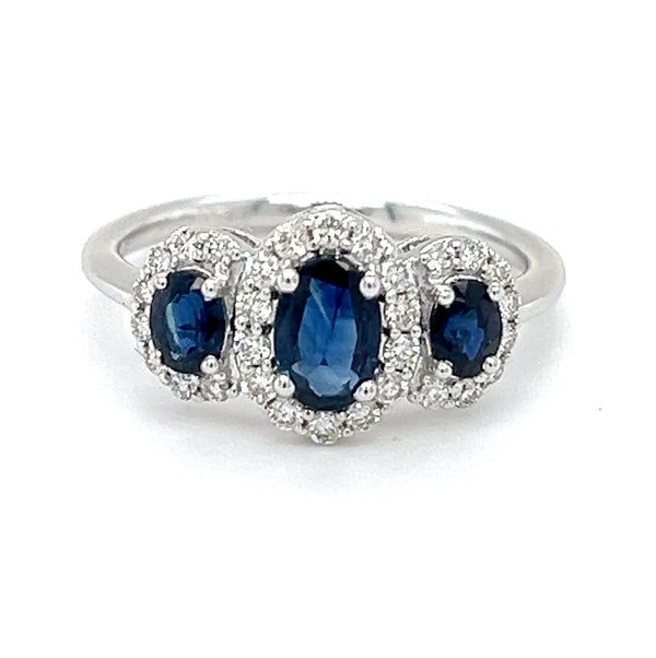 18ct White Gold Sapphire & Diamond Trilogy Cluster Ring