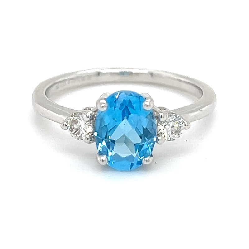 Blue Topaz Diamond 3 Stone Ring 18ct White Gold Striacroft Jewellers