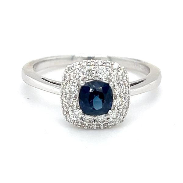 18ct White Gold Sapphire & Diamond Cushion Cluster Ring