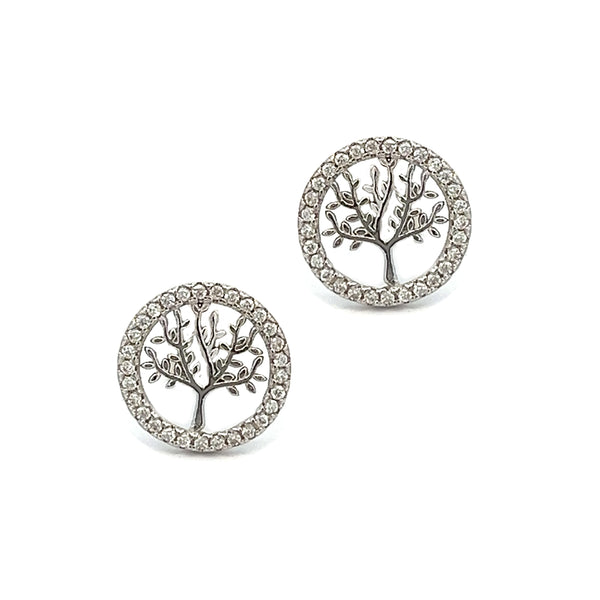 Sterling Silver CZ Tree of Life Earrings