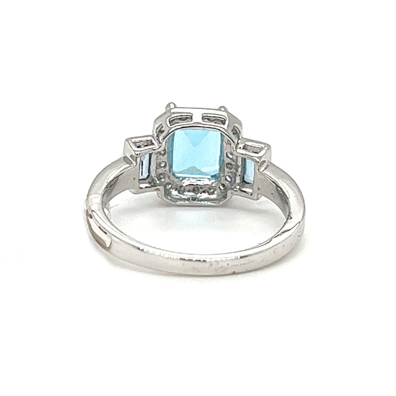3 Stone Blue Topaz & Diamond Ring 9ct White Gold rear