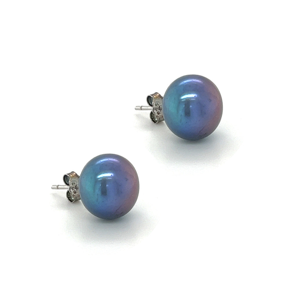 10mm Peacock Fresh Water Cultured Pearl Earring Silver