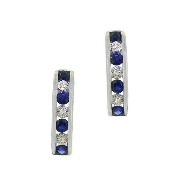 Sapphire & Diamond Half Hoop Earrings 9ct White Gold front