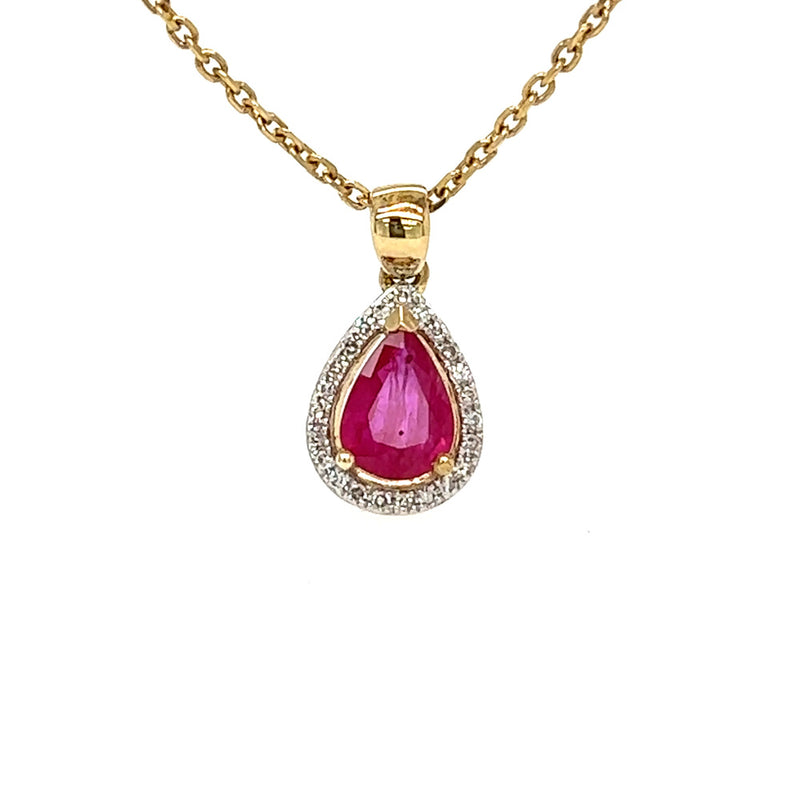 9ct Gold Pear Shaped Ruby & Diamond Pendant