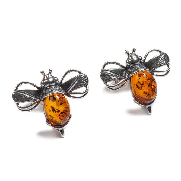 Henryka Bumble Bee Stud Earrings in Silver and Amber