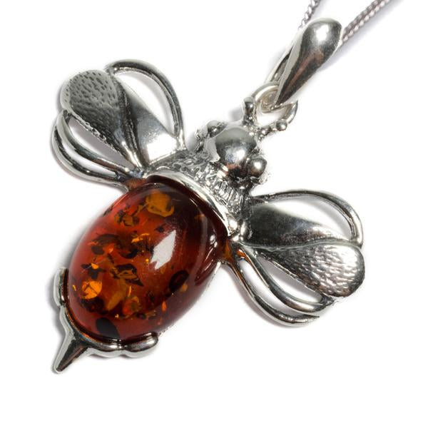 Henryka Large Bumble Bee Necklace in Silver and Amber