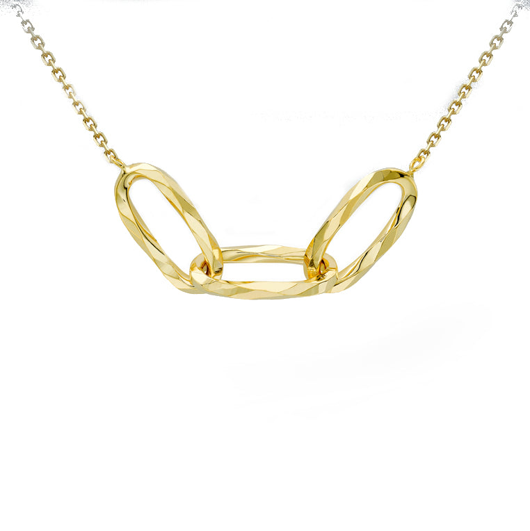 9ct Yellow Gold 3 Interlocking Paper Chain Link Necklace