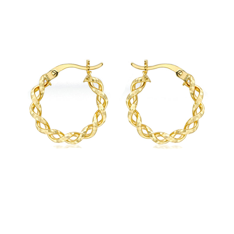 9ct Yellow Gold 17.5mm Diamond Cut Twist Hoop Creole Earrings