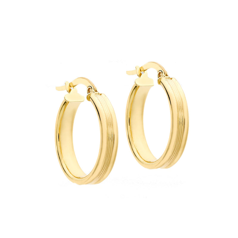 9ct Yellow Gold  Patterned Round Creole Earrings