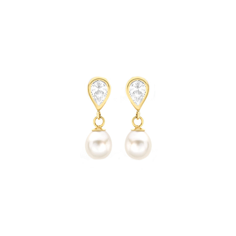 9ct Yellow Gold Pearl and CZ Teardrop Earrings