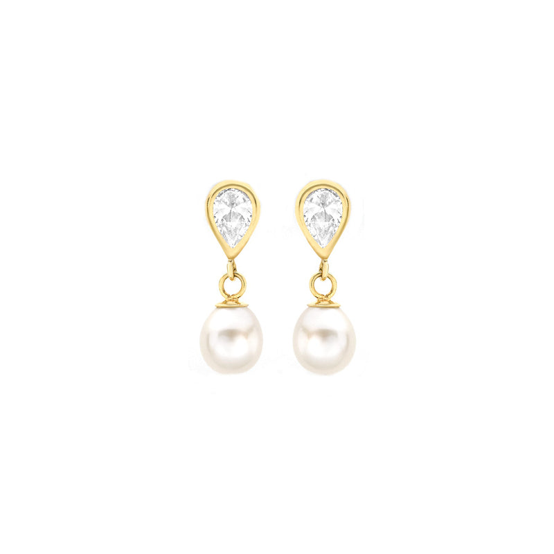 9ct Yellow Gold Pearl and CZ Teardrop Earrings