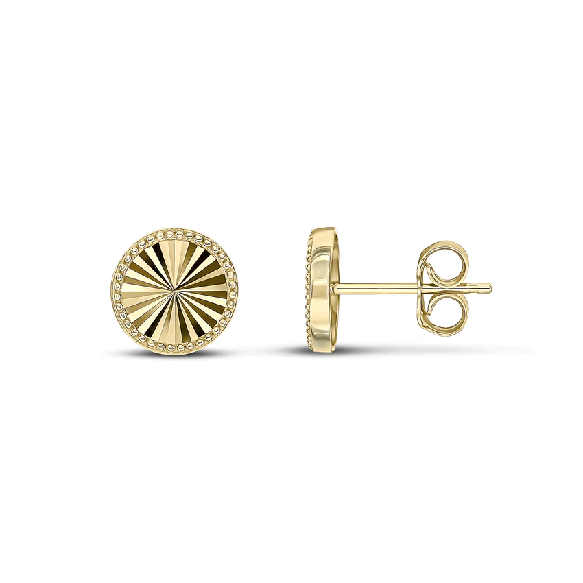 9ct Gold Round Diamond Cut Stud Earrings side
