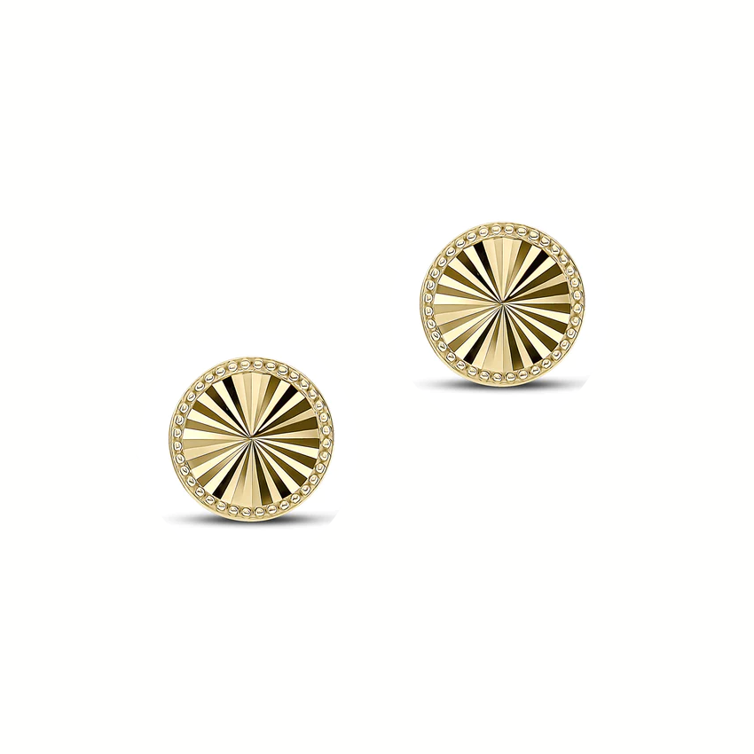 9ct Gold Round Diamond Cut Stud Earrings
