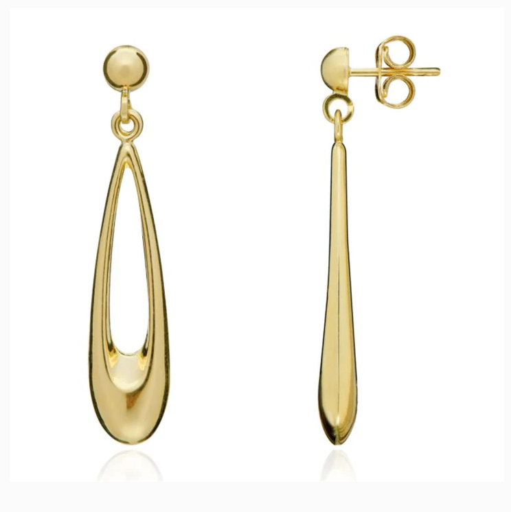 9ct Yellow Gold Long Open Pear shaped Drop Earrings side