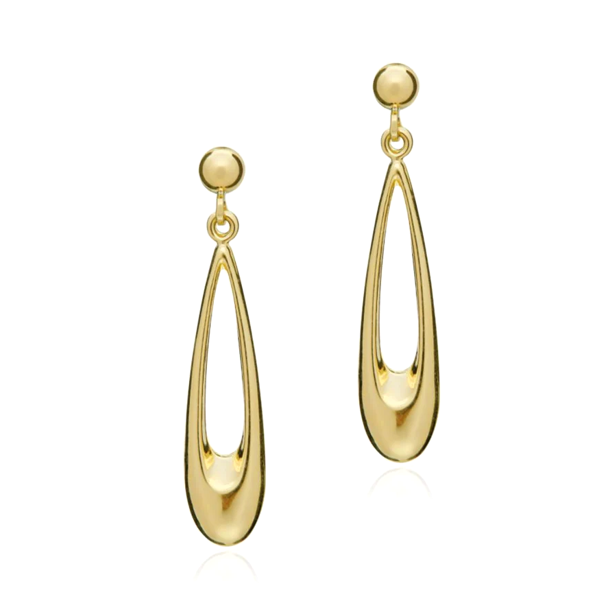 9ct Yellow Gold Long Open Pear shaped Drop Earrings