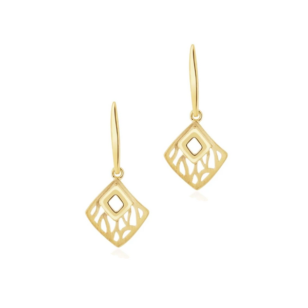 9ct Yellow Gold Bar and Fancy Square Drop Earrings