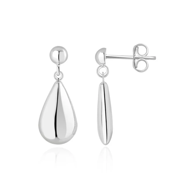 9ct White Gold Polished Pear Drop Earrings side