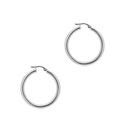 9ct White Gold Round Polished Hoop Earring 31x3mm