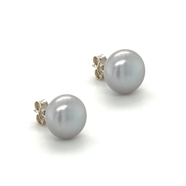 10mm Grey Fresh Water Cultured Pearl Earring Silver