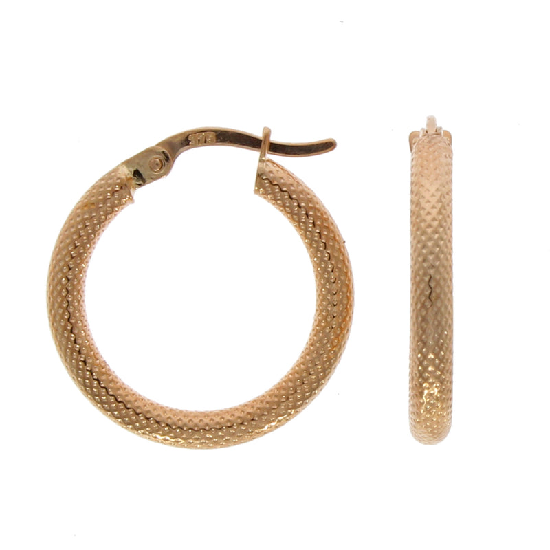 9ct Rose Gold 20mm Textured Hoop Earrings
