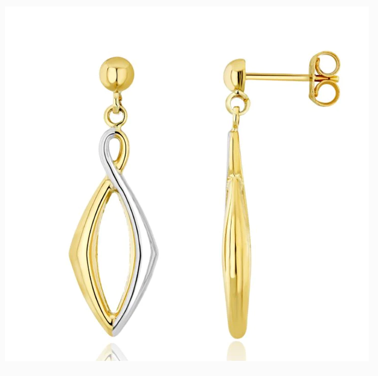 9ct Yellow & White Gold Angular Drop Earrings